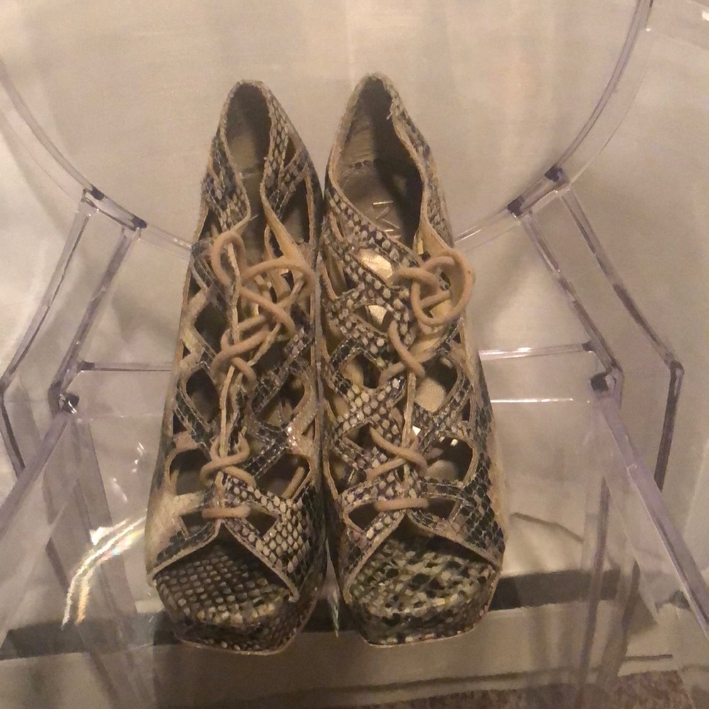 Lace up snake print heels